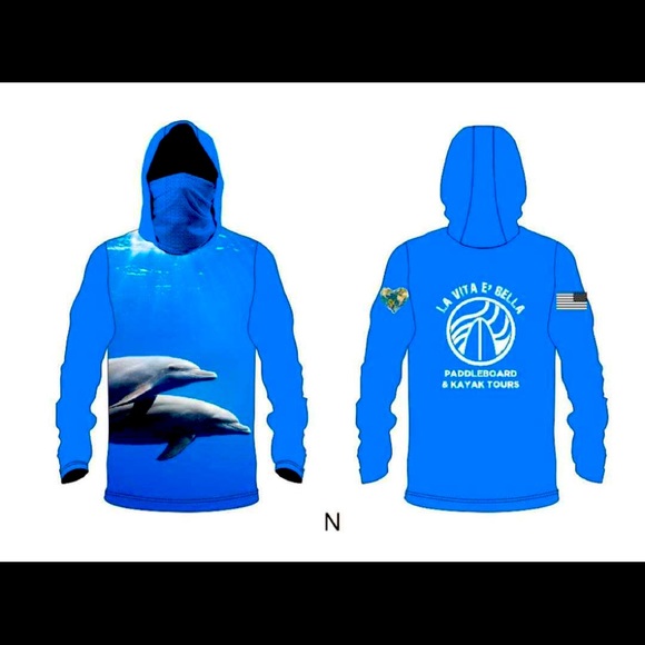 Beautiful rash guard with 2 dolphins at front